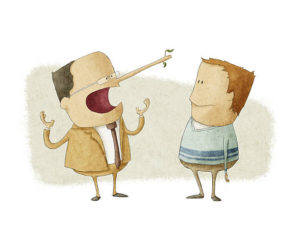 ethics concept of business boss  lying  an employee.